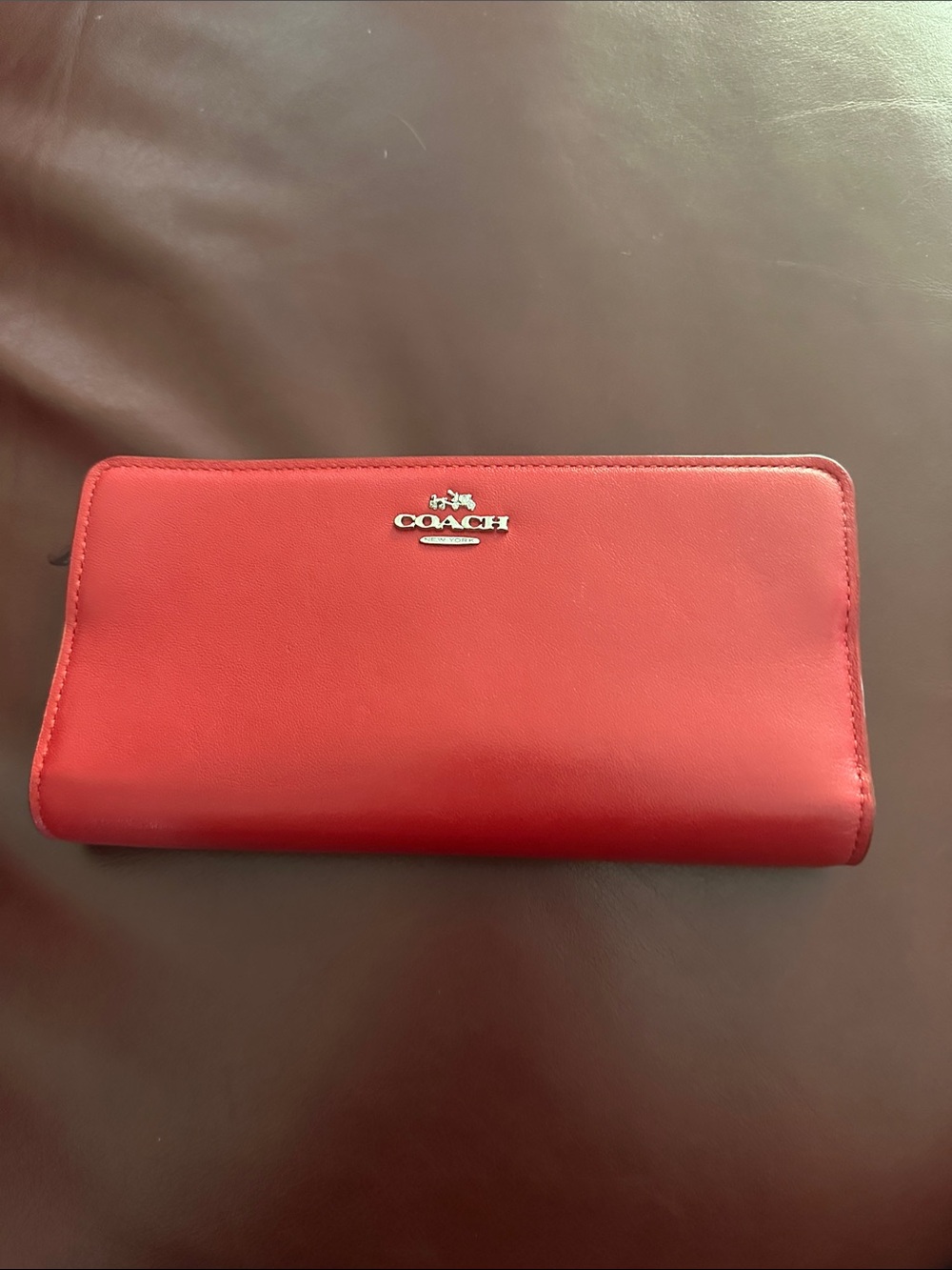 Vintage Coach Red Leather Continental Zip Wallet